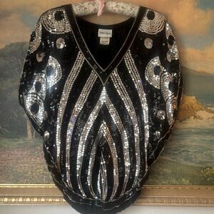 Vintage Neiman Marcus 100% Silk Sequined Butterfly Top